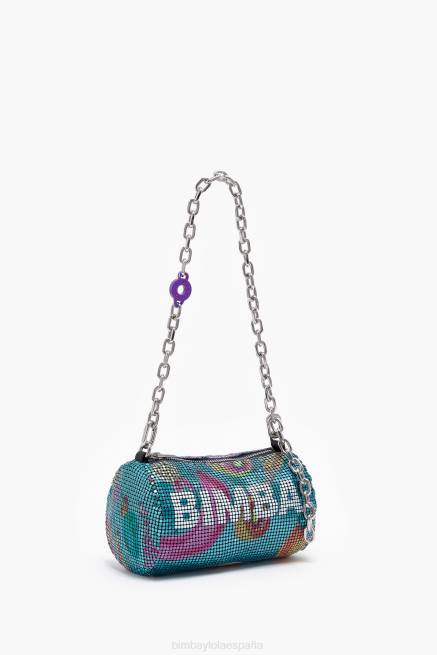 accesorios Bimba Y Lola bolsa cilíndrica de malla de mezcla de plátanos X46J143 aguamarina