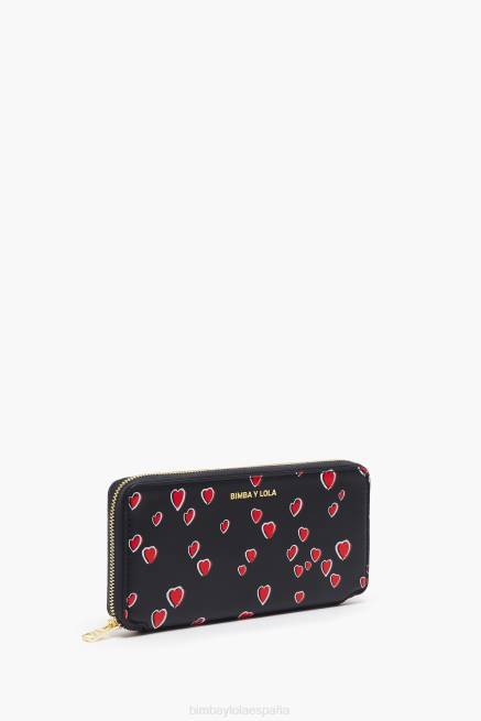 accesorios Bimba Y Lola cartera de piel con corazones pequeños X46J1066 negro