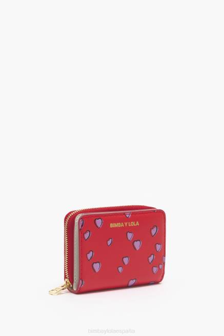 accesorios Bimba Y Lola monedero de piel con solapa y estampado de corazones pequeños X46J1011 rojo