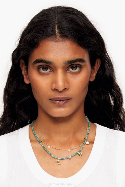 accesorios Bimba Y Lola collar corto de delfines con piedras turquesas X46J731 dorado