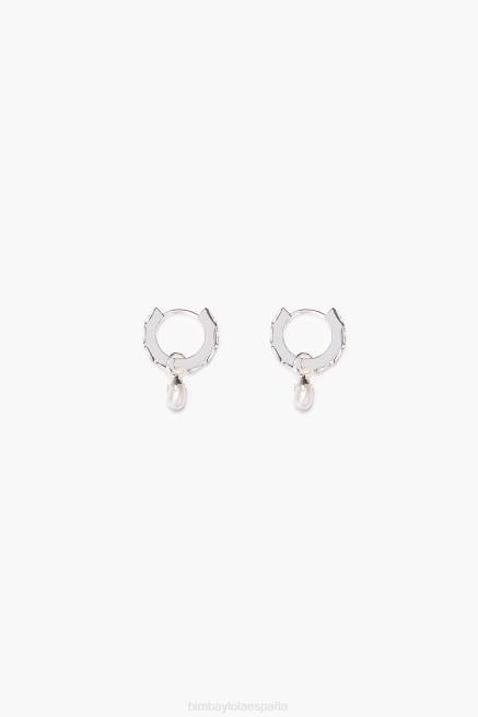 accesorios Bimba Y Lola aretes de aro con perlas de cristal X46J783 plata