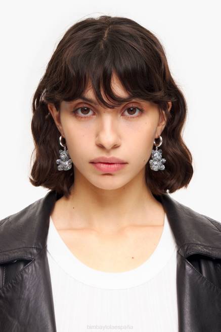 accesorios Bimba Y Lola pendientes largos de resina con forma de oso de peluche X46J797 plata