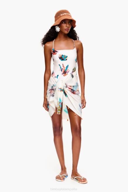 ropa Bimba Y Lola pareo coral corto de algodon X46J1206 Marfil