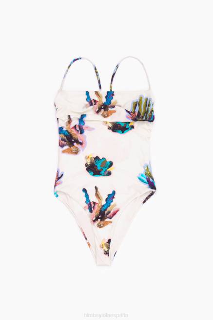 ropa Bimba Y Lola traje de baño con estampado coral X46J875 Marfil