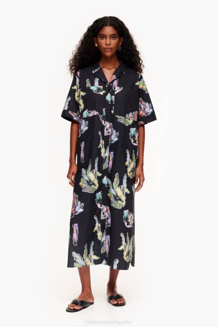 ropa Bimba Y Lola vestido camisero con estampado coral X46J182 gris