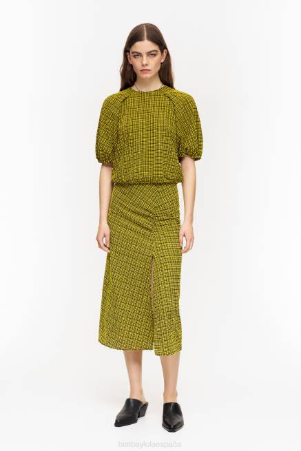 ropa Bimba Y Lola falda midi cuadros X46J466 amarillo