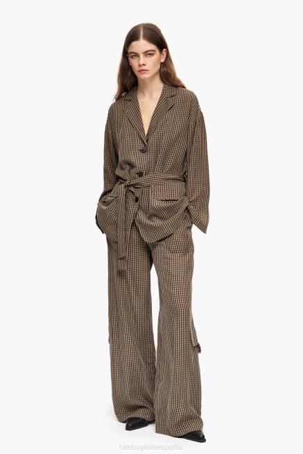 ropa Bimba Y Lola blazer oversize de cuadros vichy X46J470 marrón