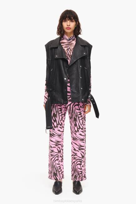 ropa Bimba Y Lola chaleco motero de cuero X46J477 negro