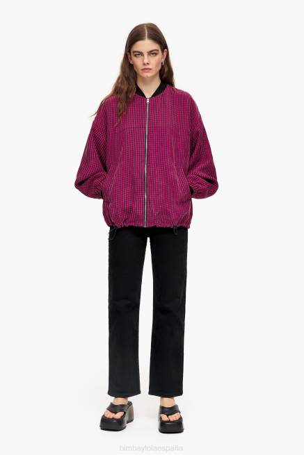 ropa Bimba Y Lola chamarra bomber de cupro a cuadros X46J471 fucsia