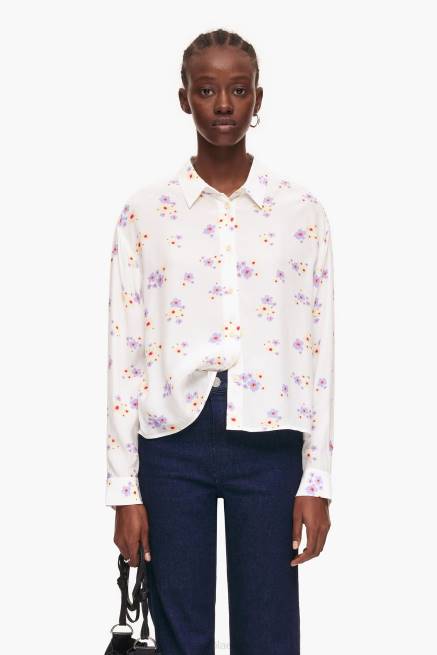 ropa Bimba Y Lola camisa boxy con estampado de flores acrílicas X46J336 blanco