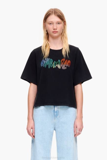 ropa Bimba Y Lola camiseta de algodón con parche del logo X46J280 negro lavado