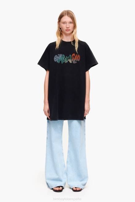 ropa Bimba Y Lola playera con logo fluido X46J281 negro