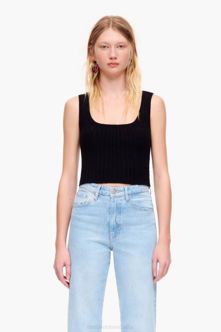 ropa Bimba Y Lola top ajustado de canalé X46J313 negro